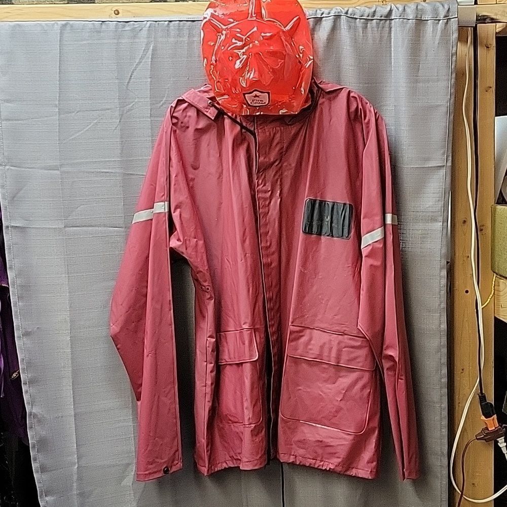 Fireman Halloween costume sz large with plastic hat.
